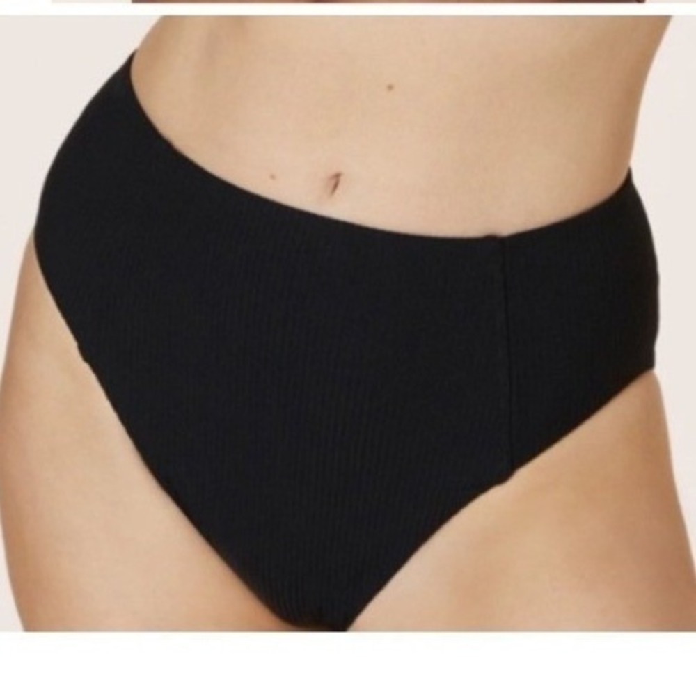 Andie High Waisted Cheeky Bikini Bottoms Ribbed Black M‎ NWT